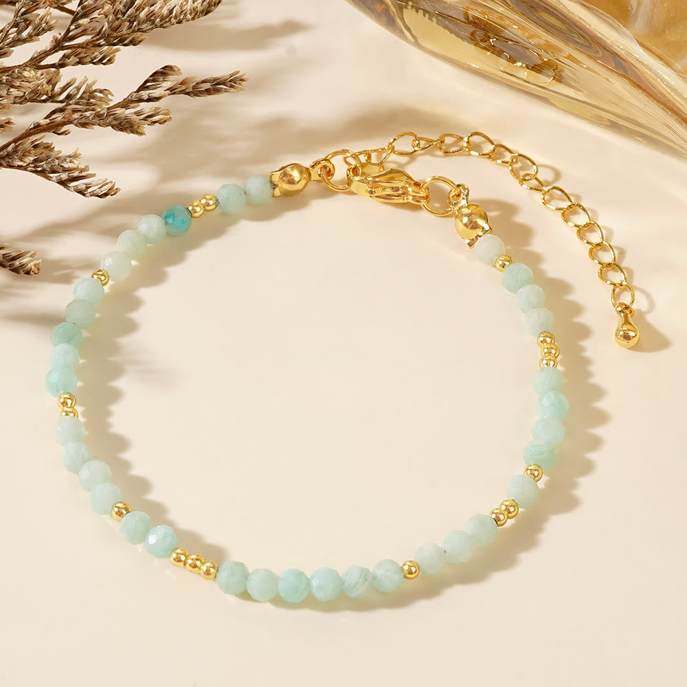 Bracciale regolabile Olivenorma con mini perle sfaccettate e pietre preziose naturali - Amazzonite - image 10