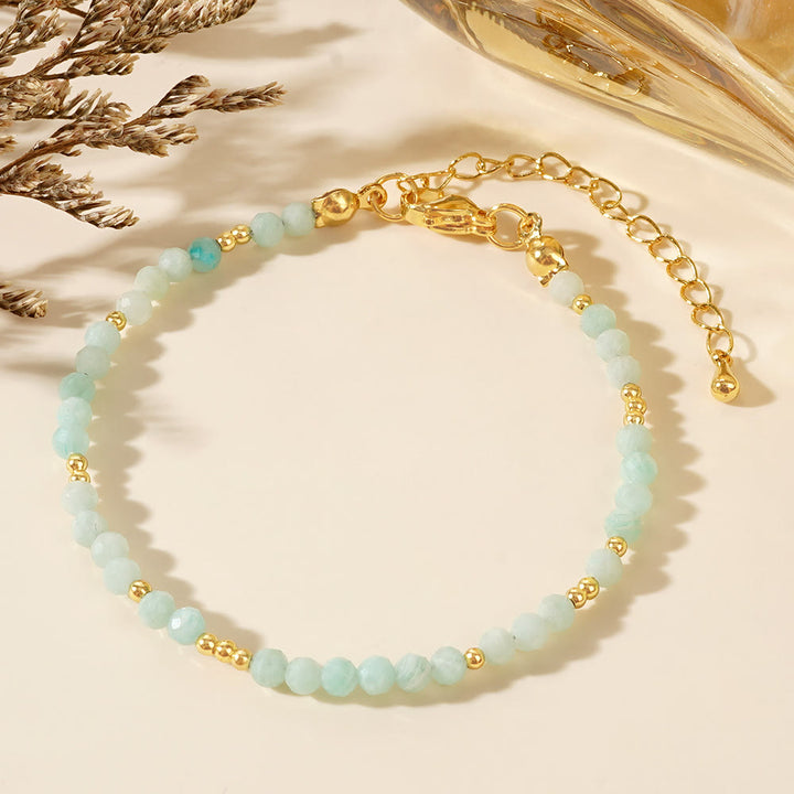 Bracciale regolabile Olivenorma con mini perle sfaccettate e pietre preziose naturali - Amazzonite - image 10
