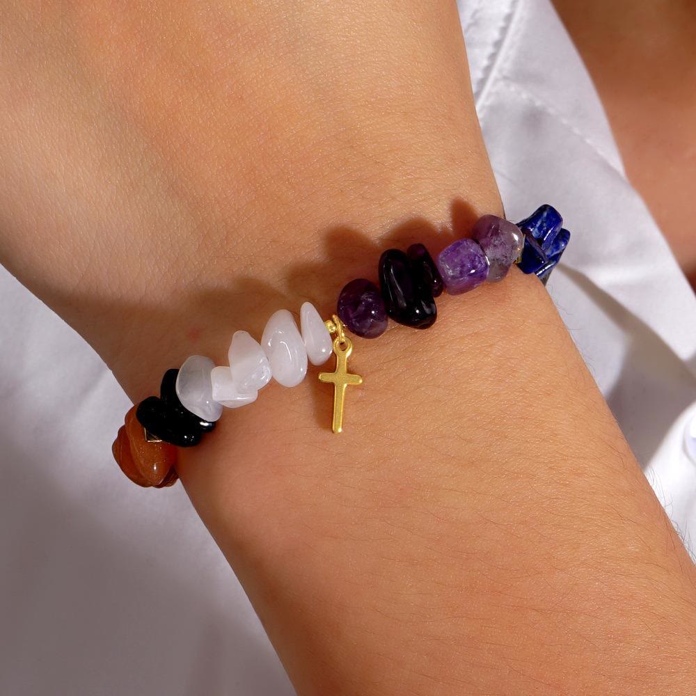 Bracciale elastico a croce con ghiaia arcobaleno e cristalli curativi Olivenorma - image 3