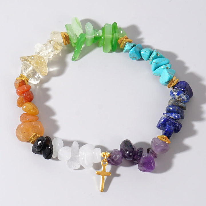 Bracciale elastico a croce con ghiaia arcobaleno e cristalli curativi Olivenorma - image 4