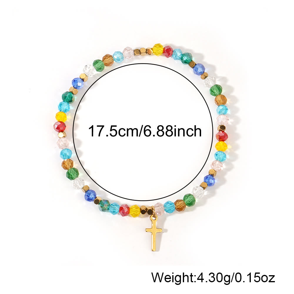 Olivenorma Bracciale elastico con mini perline e pietre preziose "Dio ti benedica" - image 3