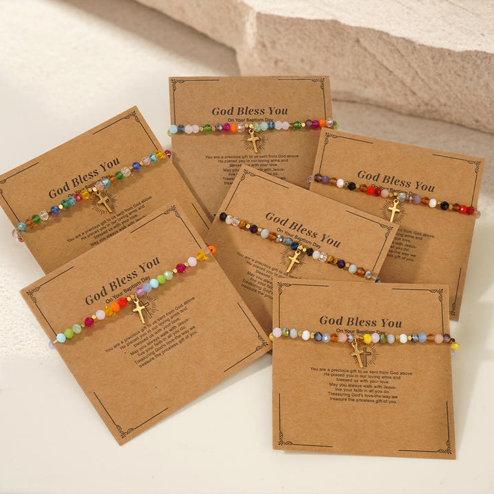 Olivenorma Bracciale elastico con mini perline e pietre preziose "Dio ti benedica" - image 9