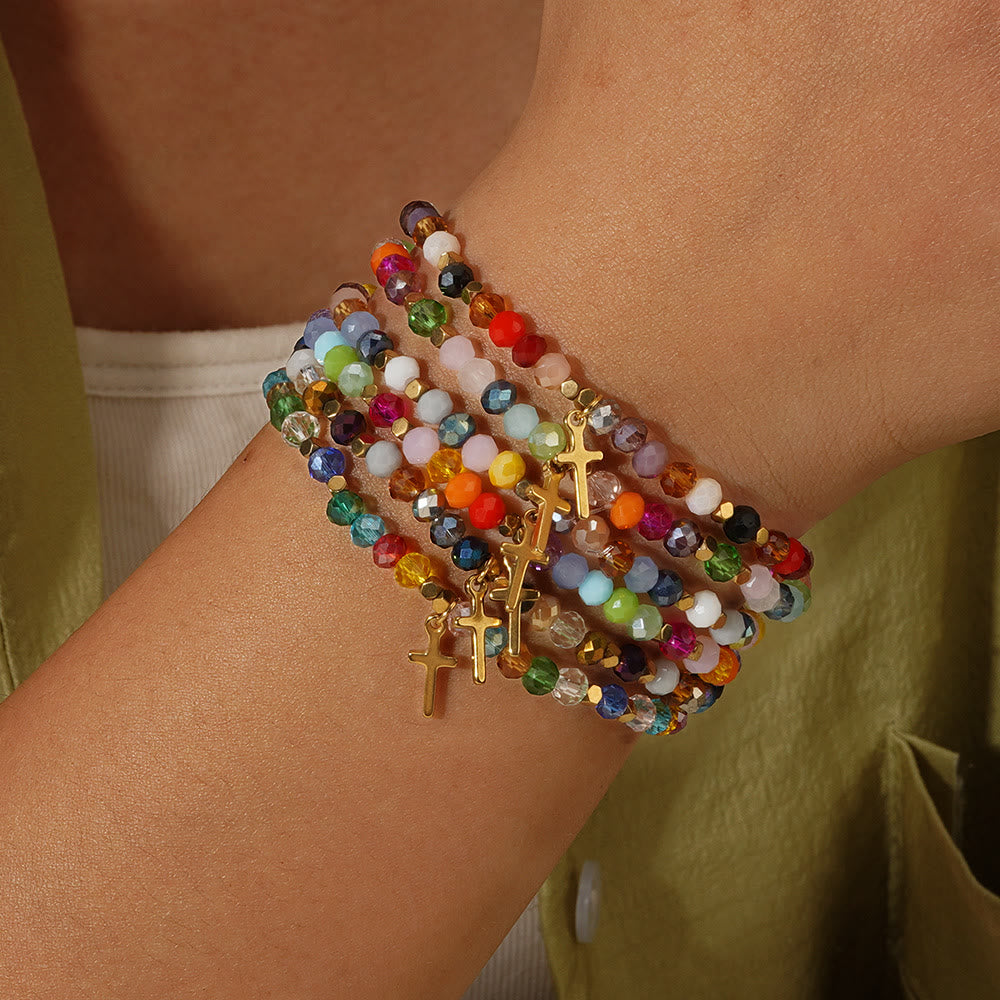 Olivenorma Bracciale elastico con mini perline e pietre preziose "Dio ti benedica" - image 1