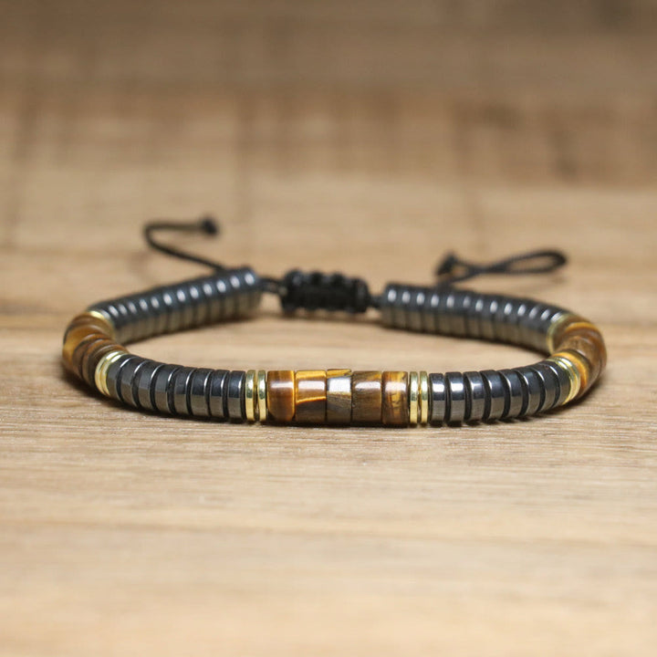 Bracciale intrecciato con perline regolabili in cristallo naturale Olivenorma - Occhio di tigre + ematite - image 2