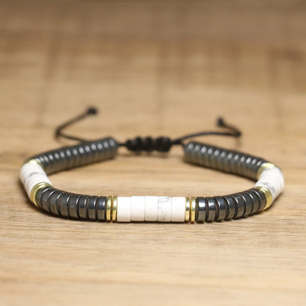 Bracciale intrecciato con perline regolabili in cristallo naturale Olivenorma - Howlite + Ematite - image 17
