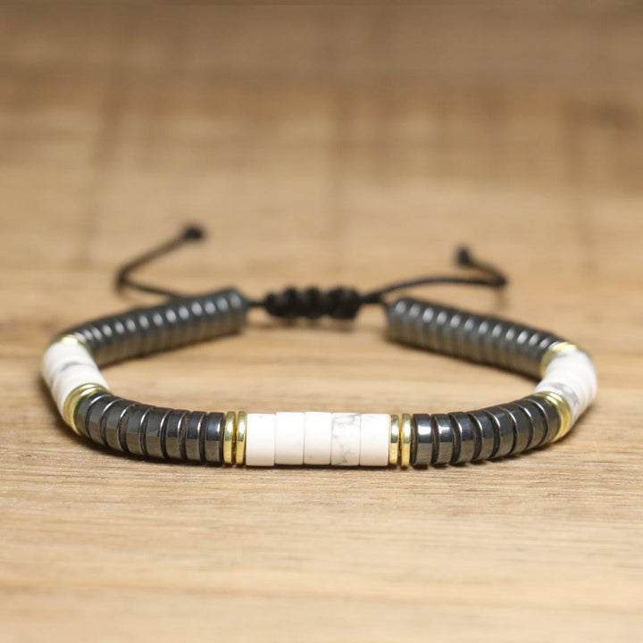 Bracciale intrecciato con perline regolabili in cristallo naturale Olivenorma - Howlite + Ematite - image 17