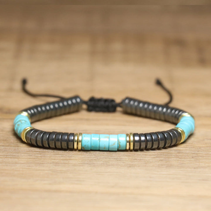Bracciale intrecciato con perline regolabili in cristallo naturale Olivenorma - Turchese + Ematite - image 13