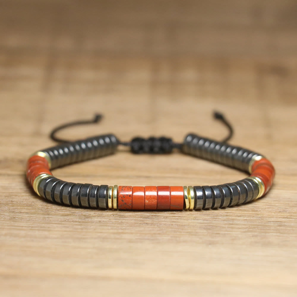 Bracciale intrecciato con perline regolabili in cristallo naturale Olivenorma - Diaspro rosso + ematite - image 9