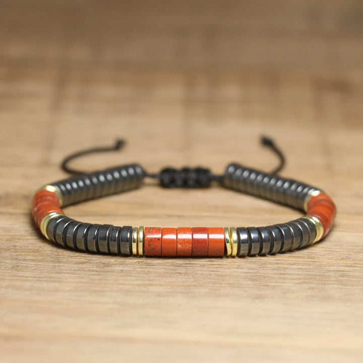 Bracciale intrecciato con perline regolabili in cristallo naturale Olivenorma - Diaspro rosso + ematite - image 9