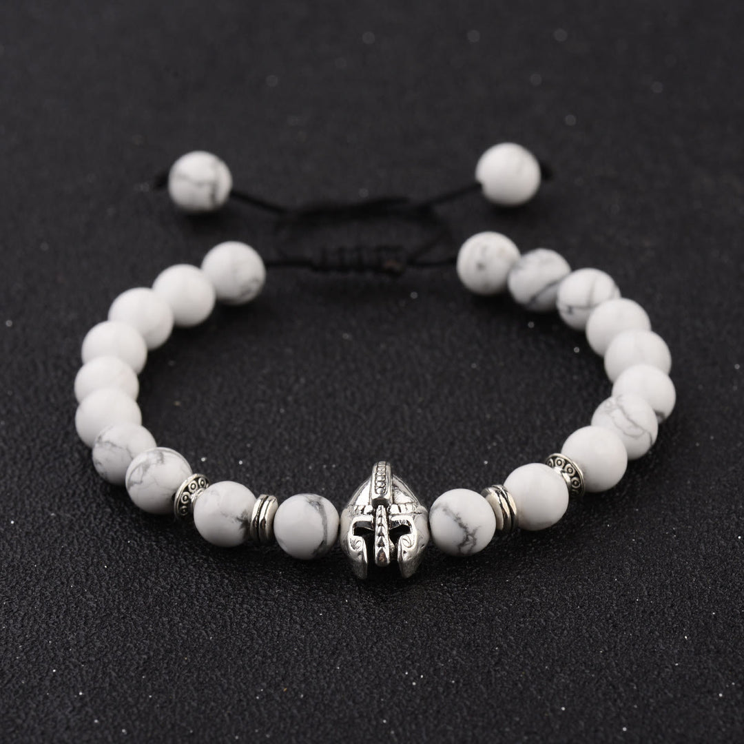 Bracciale Olivenorma con elmo da guerriero spartano regolabile da 8 mm con pietre preziose - Casco Howlite+Argento - image 19