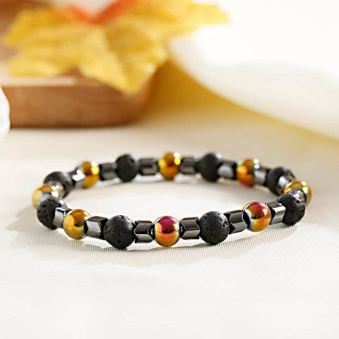 Braccialetto elasticizzato con perline di ematite e pietra lavica Olivenorma da 8 mm - image 10