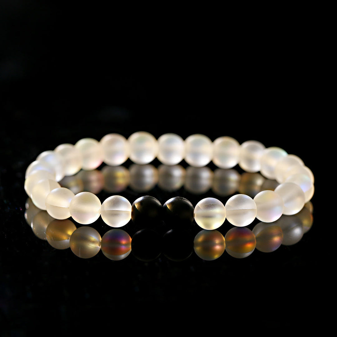 Braccialetto elasticizzato con perline Olivenorma Moonstone e onice nero Besties - 2 perle di onice nero + pietra di luna - image 1