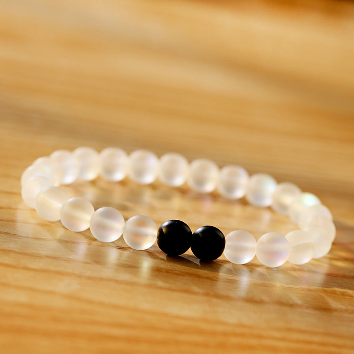 Braccialetto elasticizzato con perline Olivenorma Moonstone e onice nero Besties - image 3