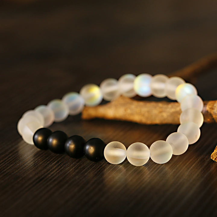 Braccialetto elasticizzato con perline Olivenorma Moonstone e onice nero Besties - image 6