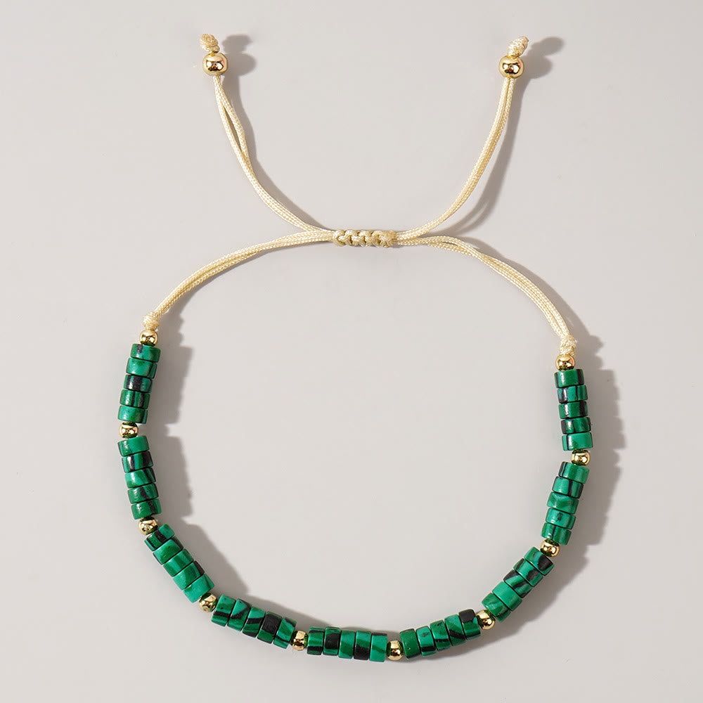 Braccialetto regolabile con perline di cristallo naturale Olivenorma da 3 mm con mini gemme - Malachite - image 5