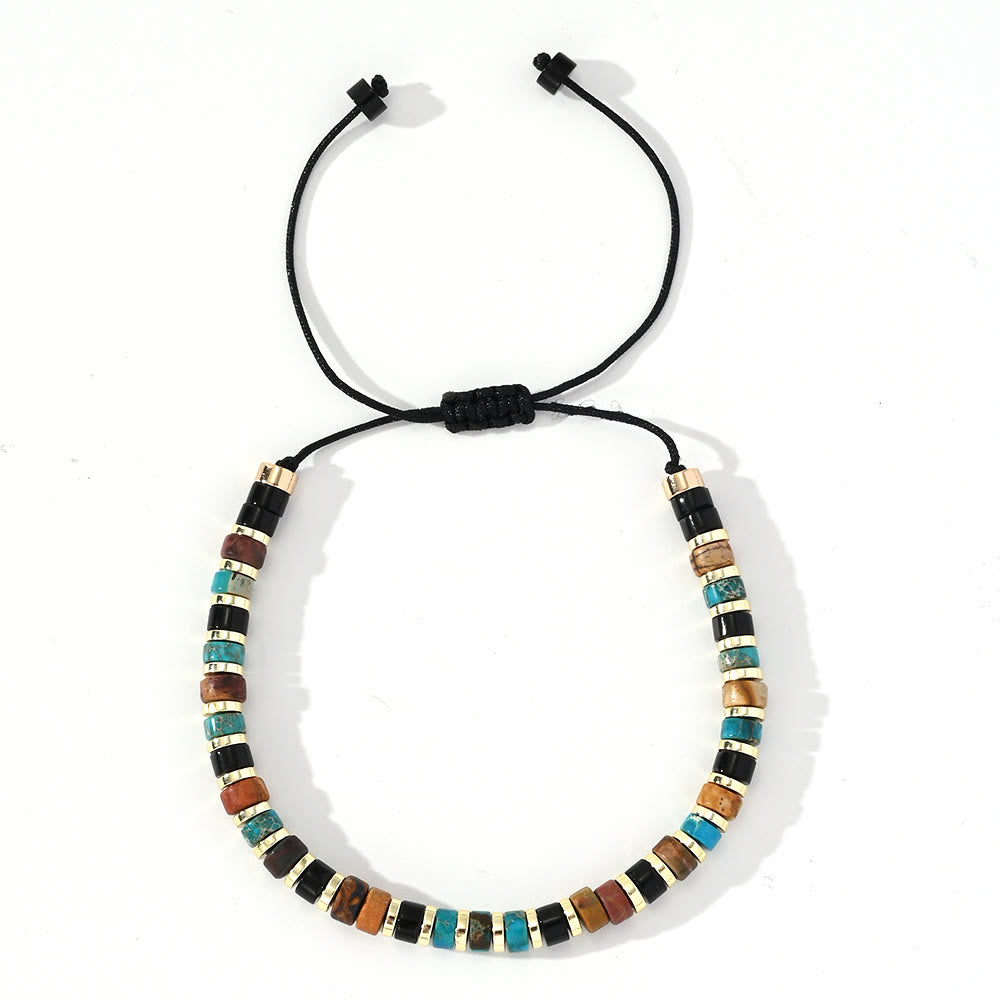 Braccialetto alla moda con perline Olivenorma Mini in ematite e pietre preziose - Turchese + Ossidiana + Diaspro figurato - image 14