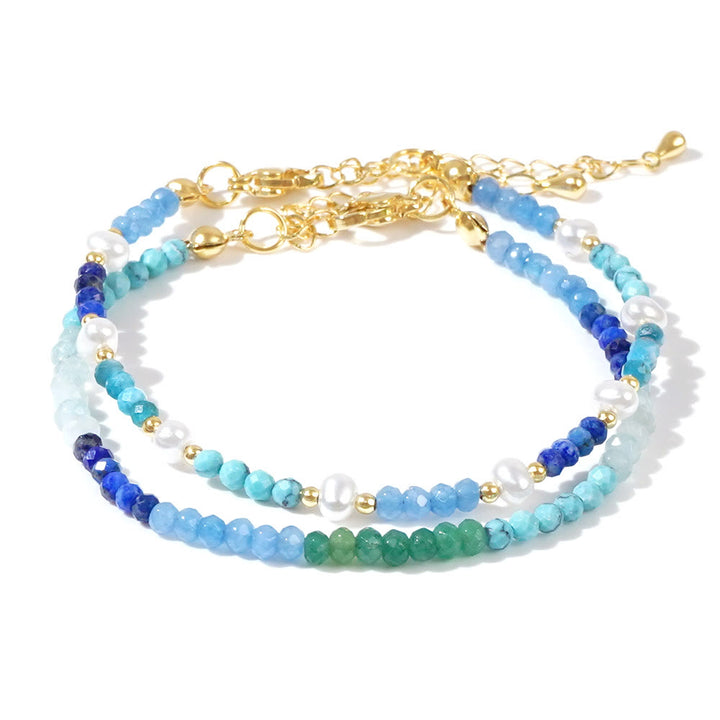 Olivenorma Bracciale in perline turchese e acquamarina in stile boho, 2 pezzi - image 5