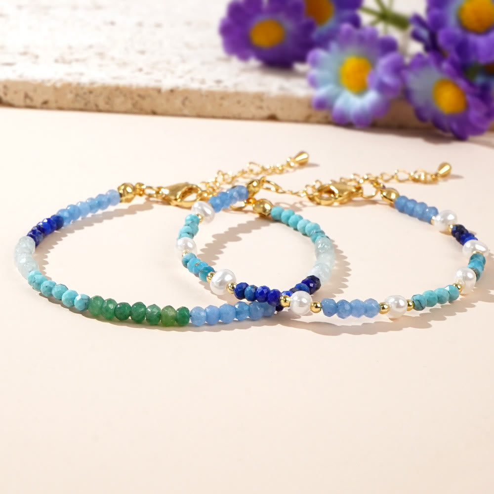 Olivenorma Bracciale in perline turchese e acquamarina in stile boho, 2 pezzi - image 3