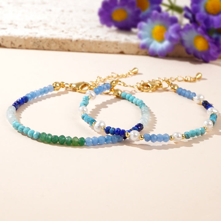 Olivenorma Bracciale in perline turchese e acquamarina in stile boho, 2 pezzi - image 3