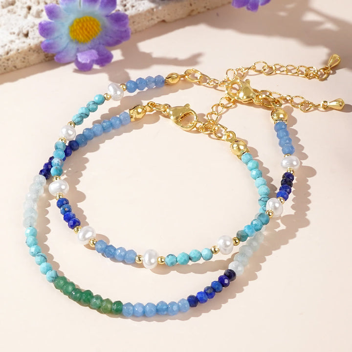 Olivenorma Bracciale in perline turchese e acquamarina in stile boho, 2 pezzi - image 4