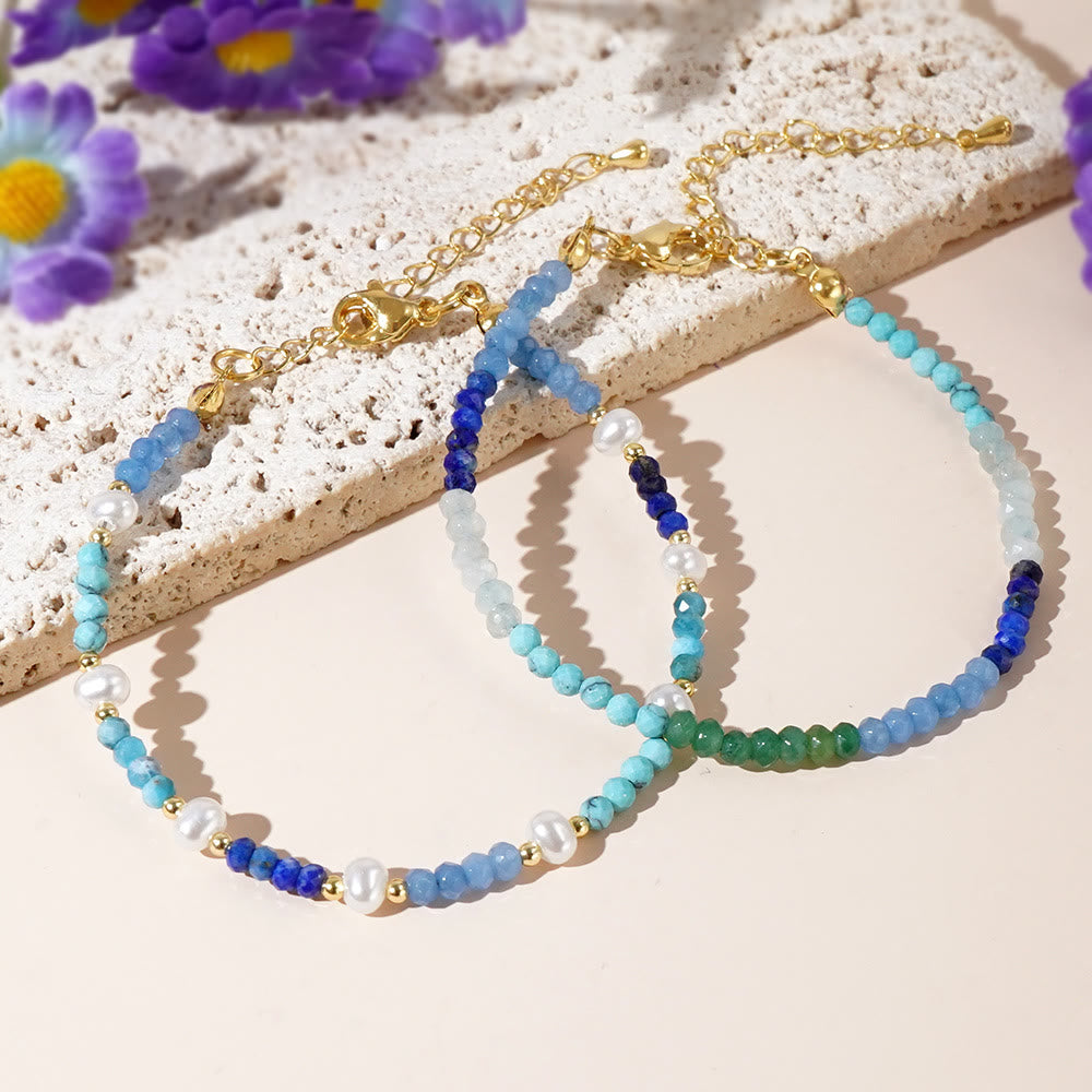 Olivenorma Bracciale in perline turchese e acquamarina in stile boho, 2 pezzi - Set di 2 bracciali Boho - image 1