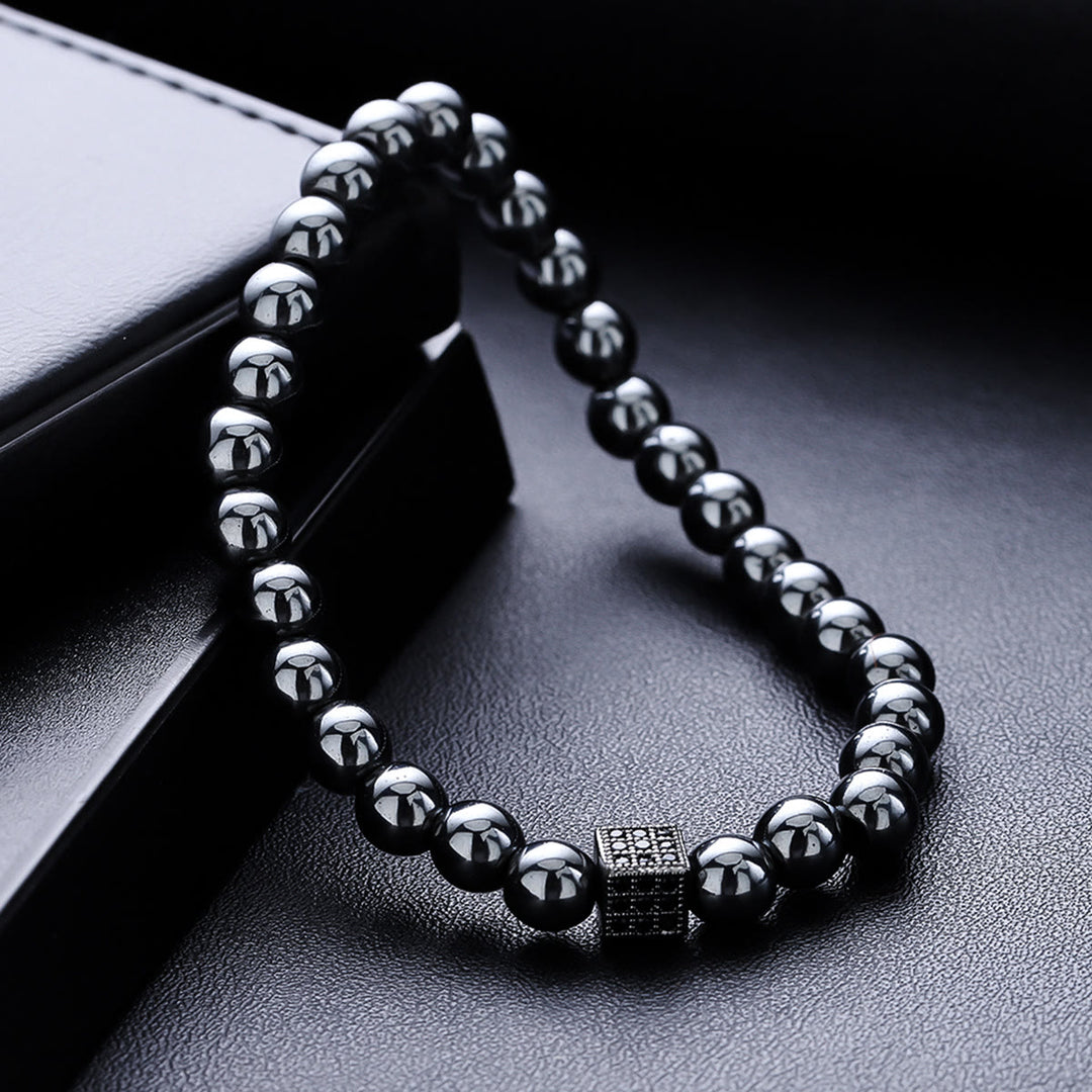 Olivenorma Bracciale elastico con perline in ematite e onice nero da uomo, 2 pezzi - image 5