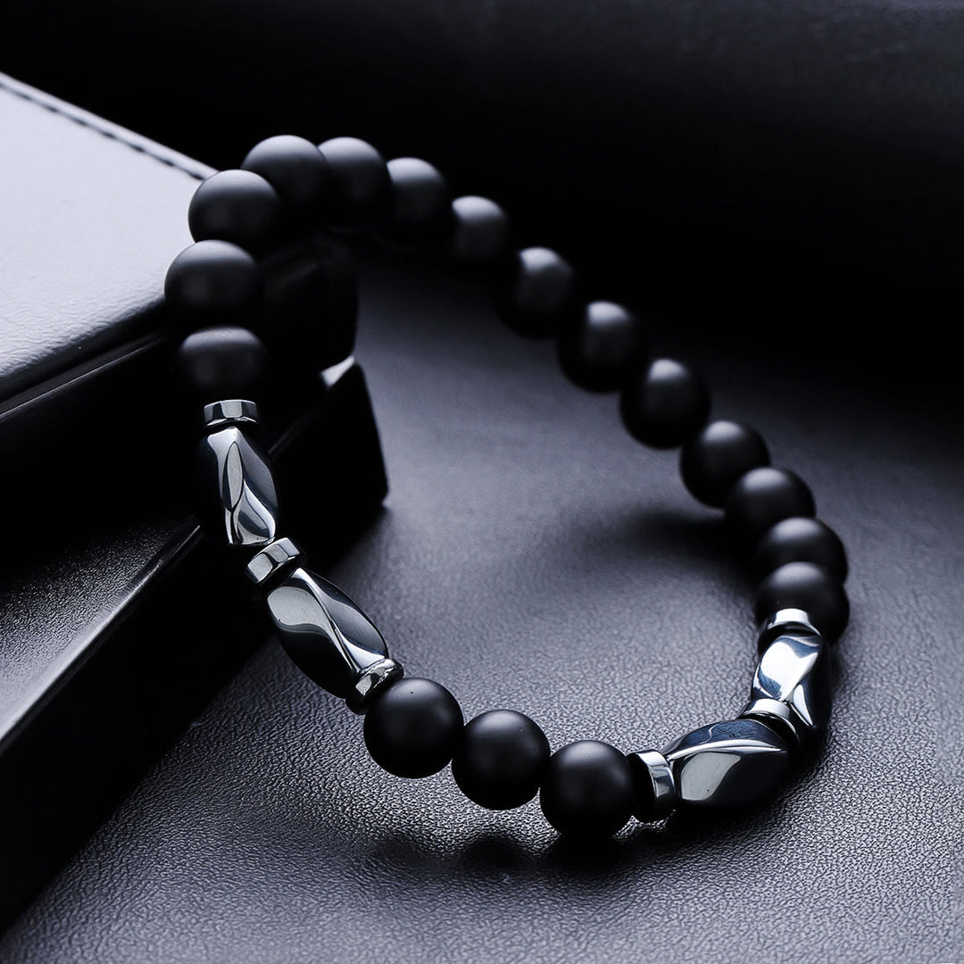 Olivenorma Bracciale elastico con perline in ematite e onice nero da uomo, 2 pezzi - image 4