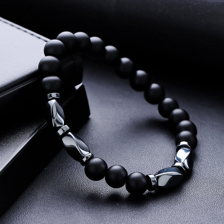 Olivenorma Bracciale elastico con perline in ematite e onice nero da uomo, 2 pezzi - image 4
