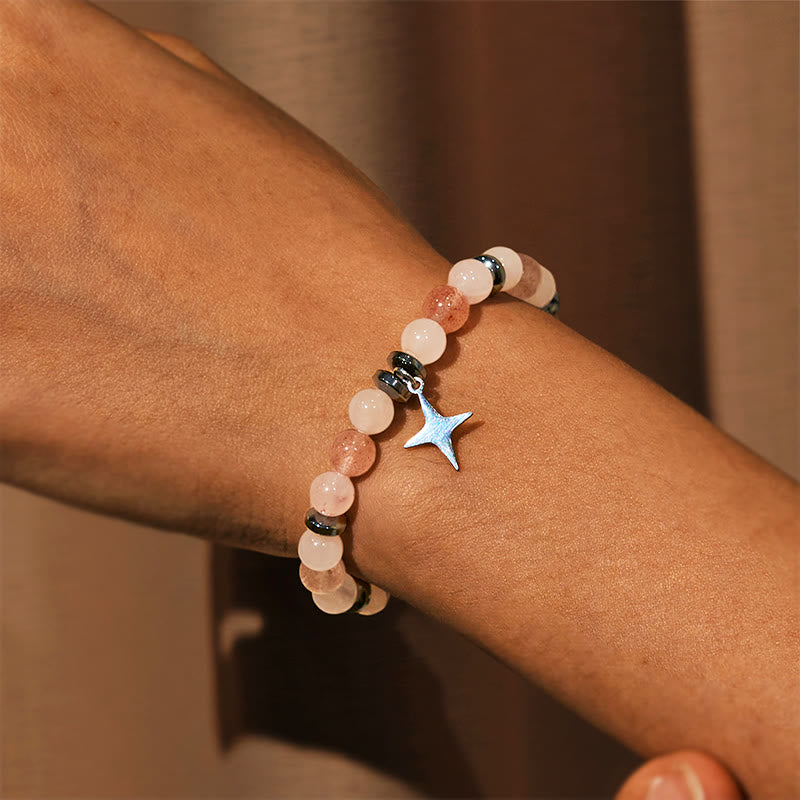 Bracciale Olivenorma "Love Blooms" in quarzo rosa e quarzo fragola