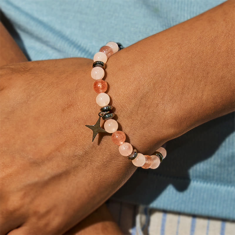 Bracciale Olivenorma "Love Blooms" in quarzo rosa e quarzo fragola