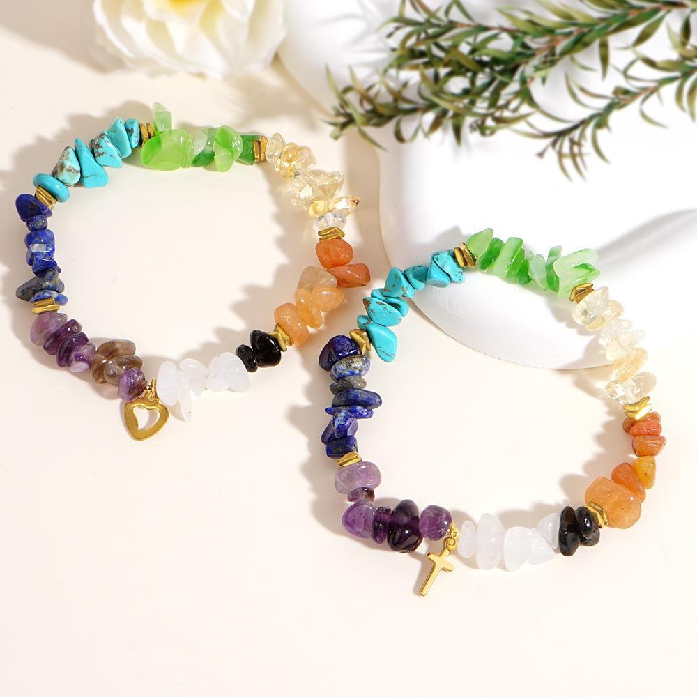 Bracciale elastico a croce con ghiaia arcobaleno e cristalli curativi Olivenorma - image 1