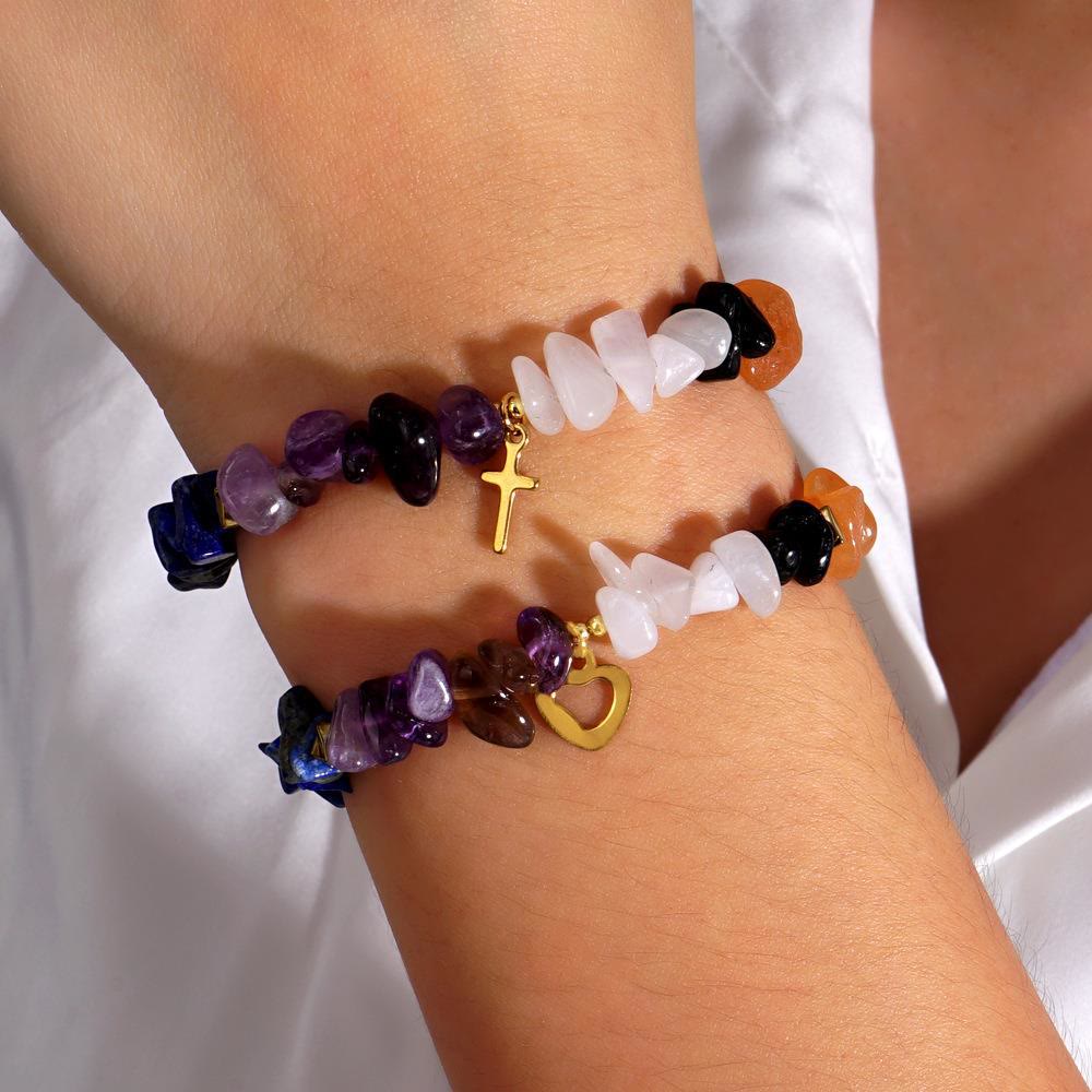 Bracciale elastico a croce con ghiaia arcobaleno e cristalli curativi Olivenorma - image 9