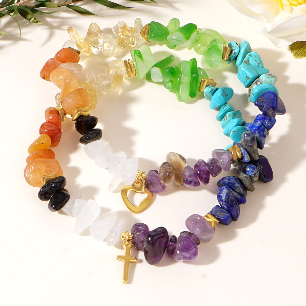 Bracciale elastico a croce con ghiaia arcobaleno e cristalli curativi Olivenorma - image 10