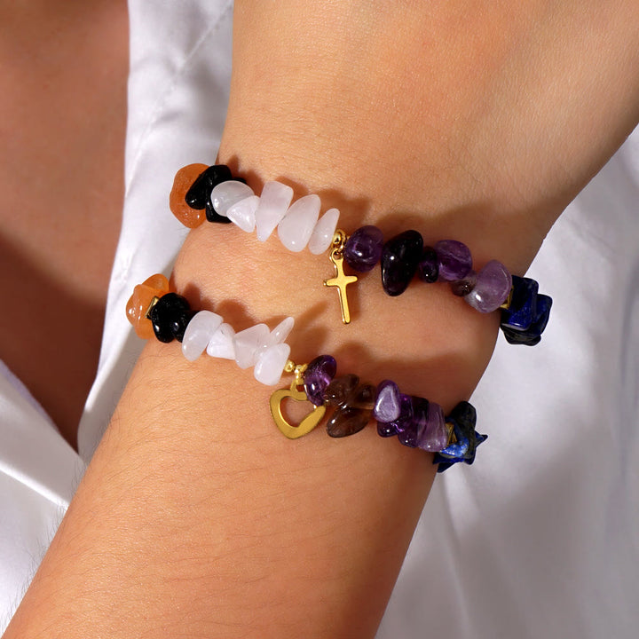 Bracciale elastico a croce con ghiaia arcobaleno e cristalli curativi Olivenorma - image 8