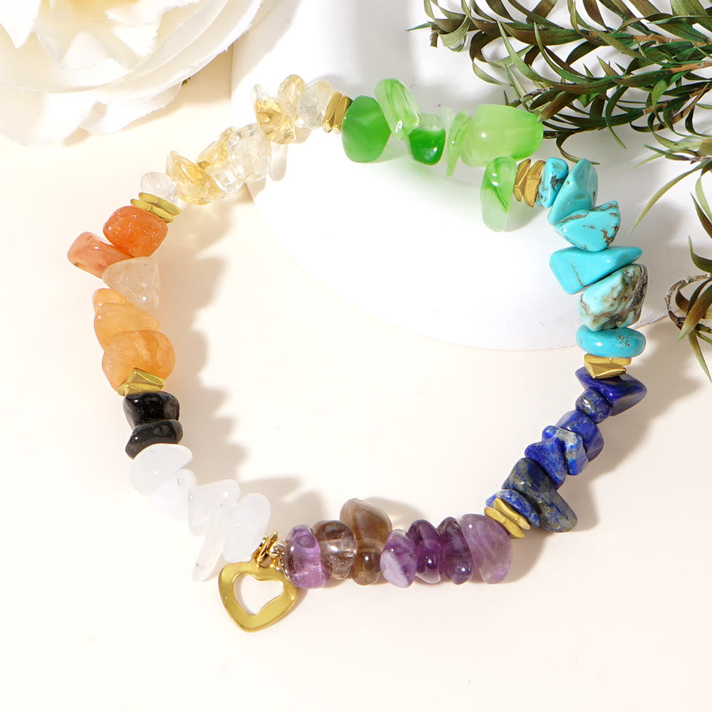 Bracciale elastico a croce con ghiaia arcobaleno e cristalli curativi Olivenorma - Bracciale a cuore - image 6