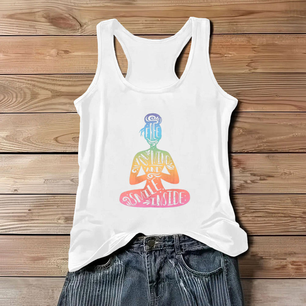 Olivenorma "LIBERA LA TUA MENTE E SORRIDI DENTRO" Canotta per la meditazione sui chakra - Bianco - 3XL - image 6