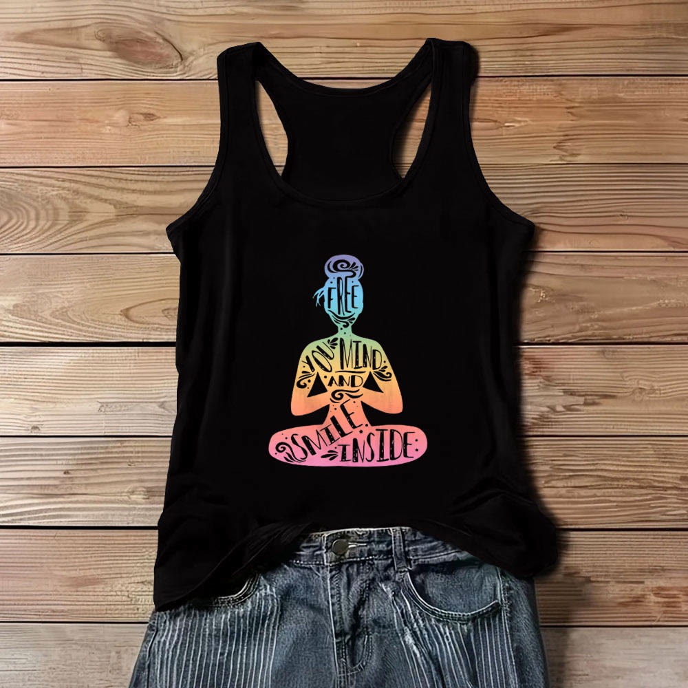 Olivenorma "LIBERA LA TUA MENTE E SORRIDI DENTRO" Canotta per la meditazione sui chakra - Nero - 3XL - image 7