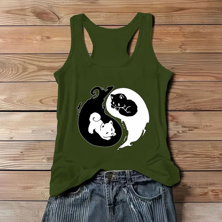 Canotta Olivenorma con motivo filosofico del gatto Yin-Yang in bianco e nero - Verde - 3XL - image 10