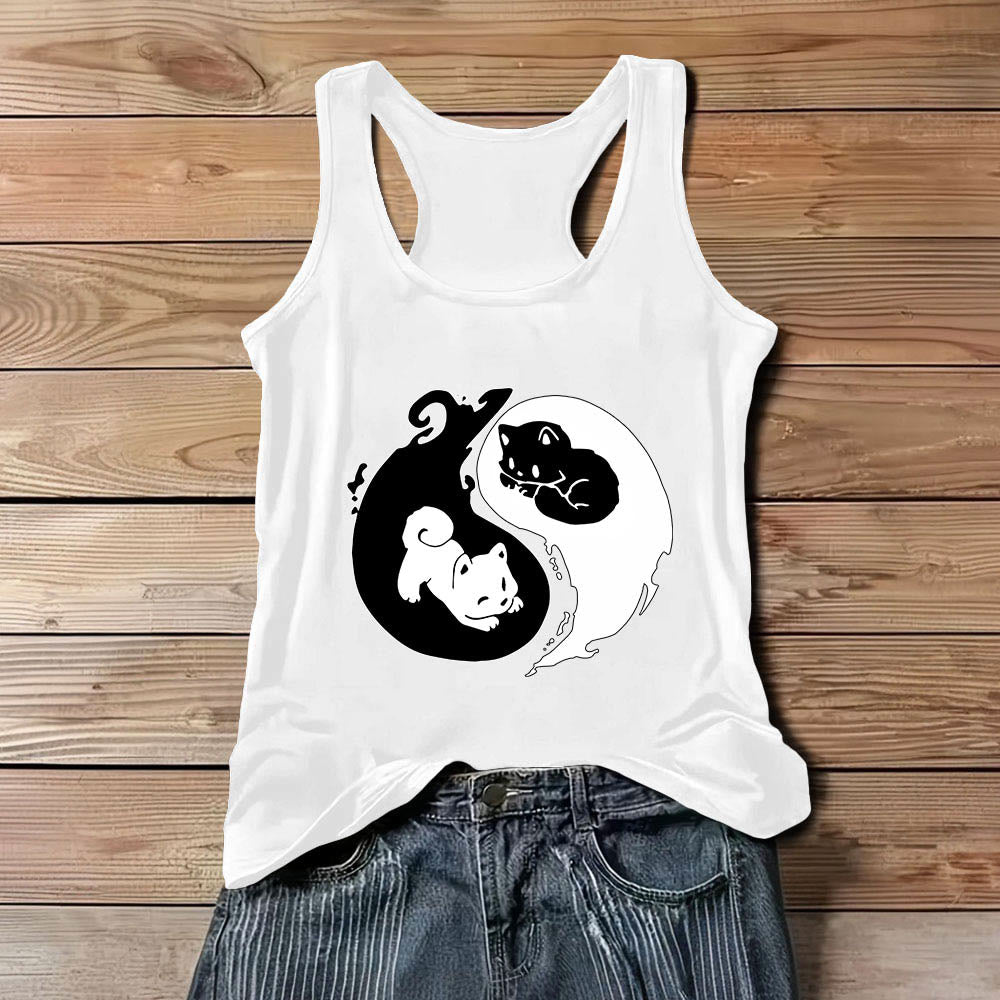 Canotta Olivenorma con motivo filosofico del gatto Yin-Yang in bianco e nero - Bianco - 3XL - image 4