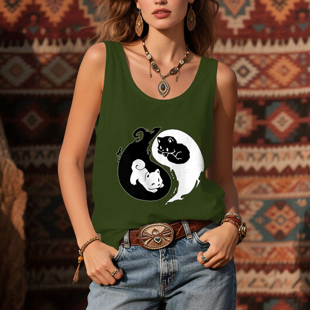 Canotta Olivenorma con motivo filosofico del gatto Yin-Yang in bianco e nero - image 11