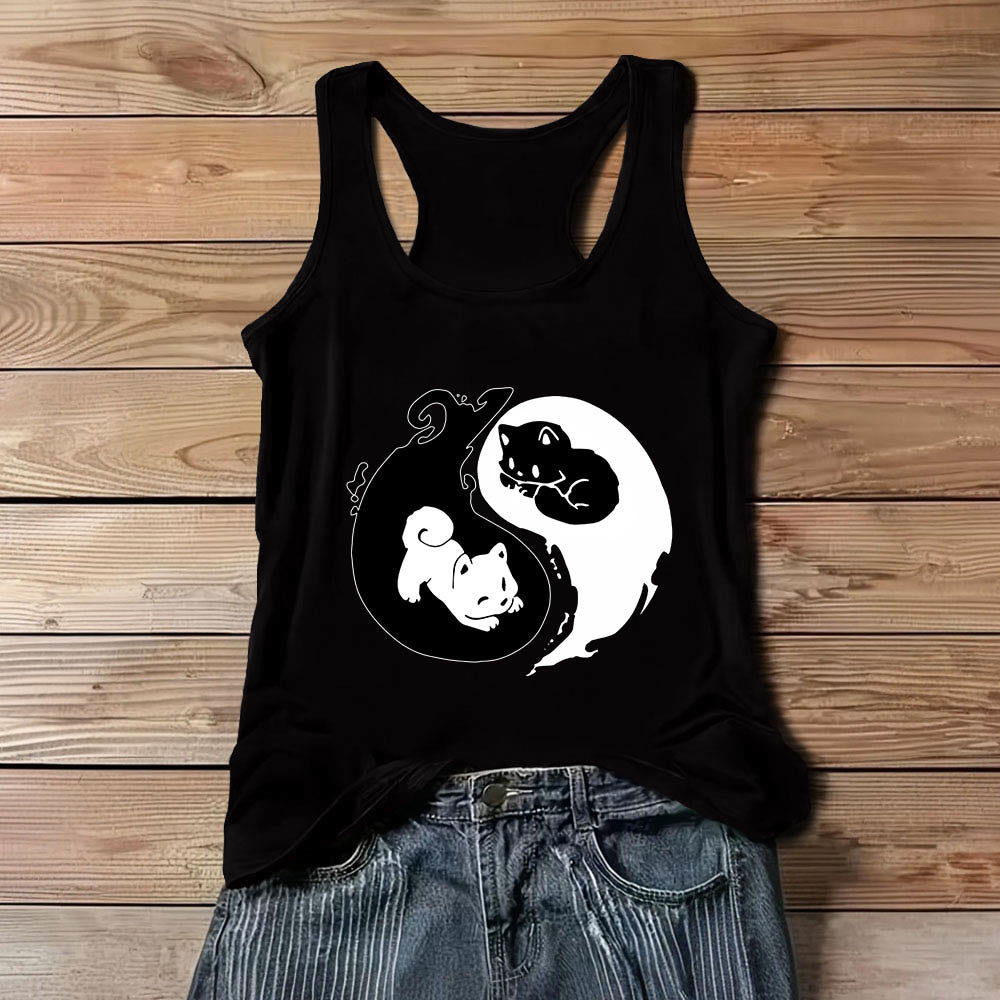 Canotta Olivenorma con motivo filosofico del gatto Yin-Yang in bianco e nero - Nero - 3XL - image 6