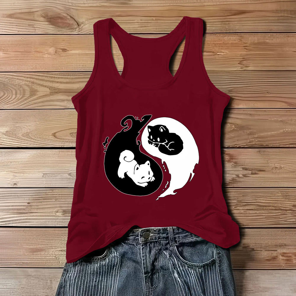Canotta Olivenorma con motivo filosofico del gatto Yin-Yang in bianco e nero - Rosso - 3XL - image 8