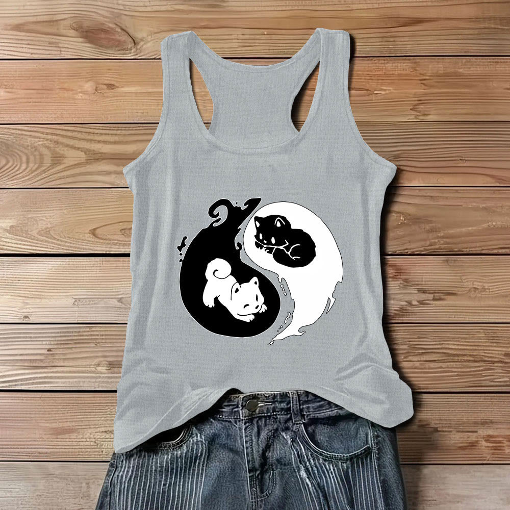 Canotta Olivenorma con motivo filosofico del gatto Yin-Yang in bianco e nero - Grigio - 3XL - image 0