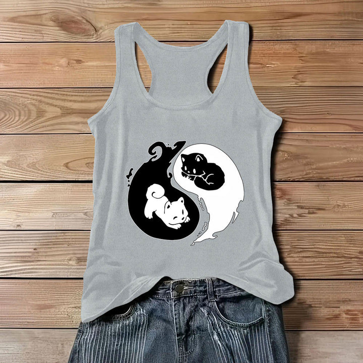 Canotta Olivenorma con motivo filosofico del gatto Yin-Yang in bianco e nero - Grigio - 3XL - image 0