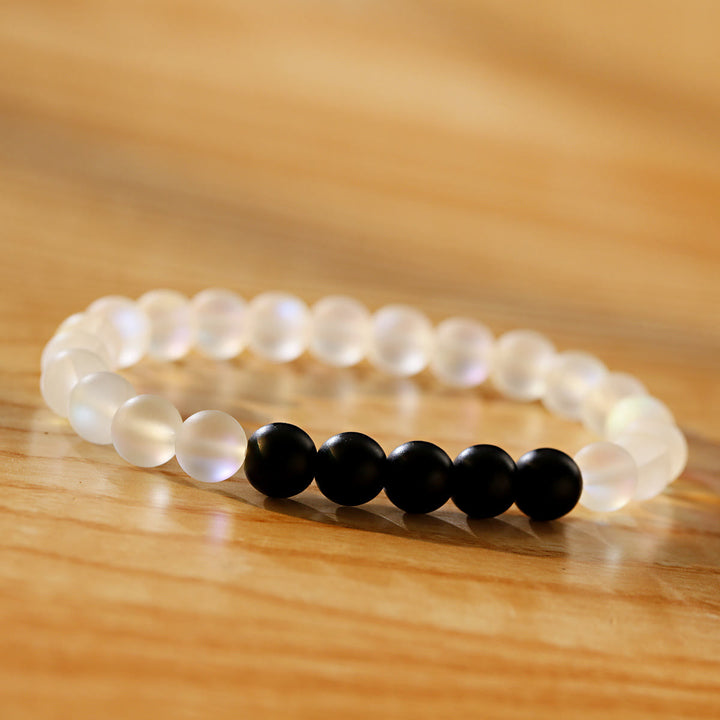 Braccialetto elasticizzato con perline Olivenorma Moonstone e onice nero Besties - 5 perle di onice nero + pietra di luna - image 7