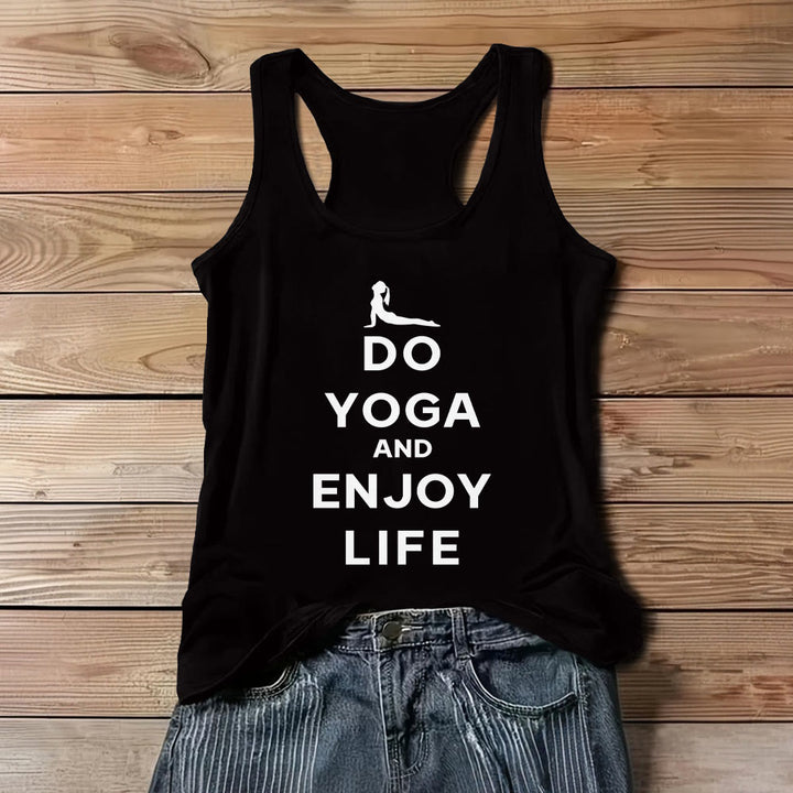 Olivenorma "FAI YOGA E GODITI LA VITA" Maglietta spirituale morbida senza maniche da donna - Nero - 3XL - image 5