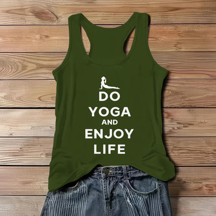 Olivenorma "FAI YOGA E GODITI LA VITA" Maglietta spirituale morbida senza maniche da donna - Verde - 3XL - image 0