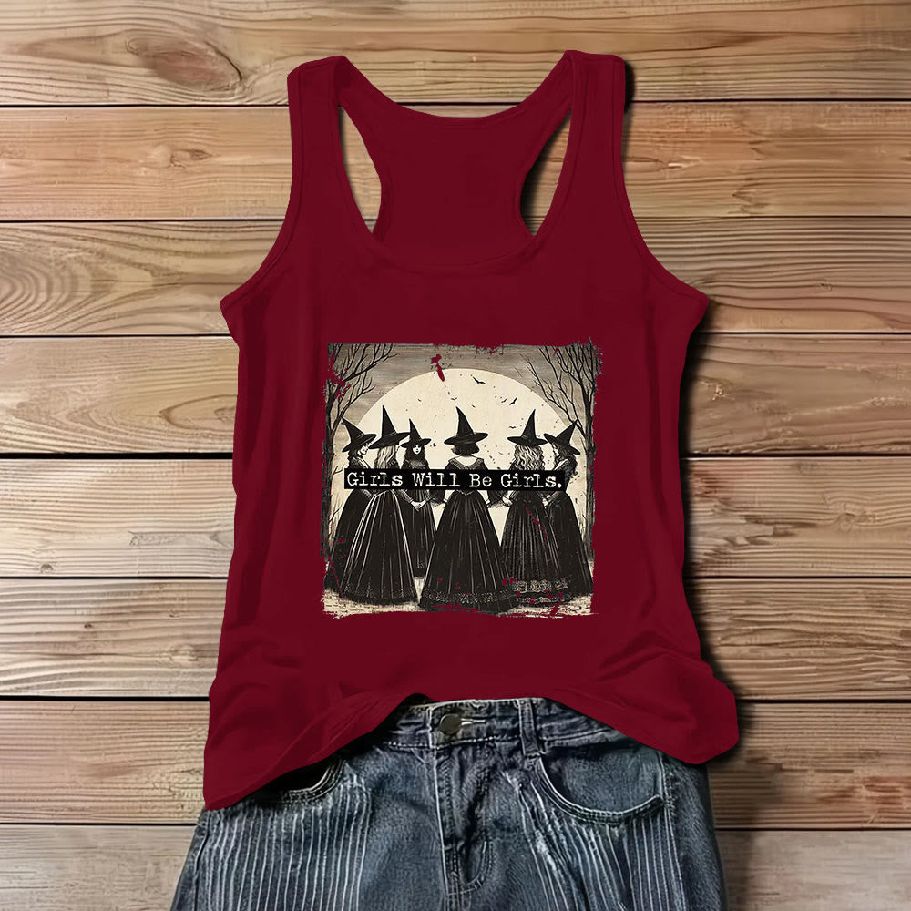 Olivenorma "GIRLS WILL HELP GIRLS" Maglietta senza maniche spirituale delle streghe del potere delle ragazze - Rosso - 3XL - image 1