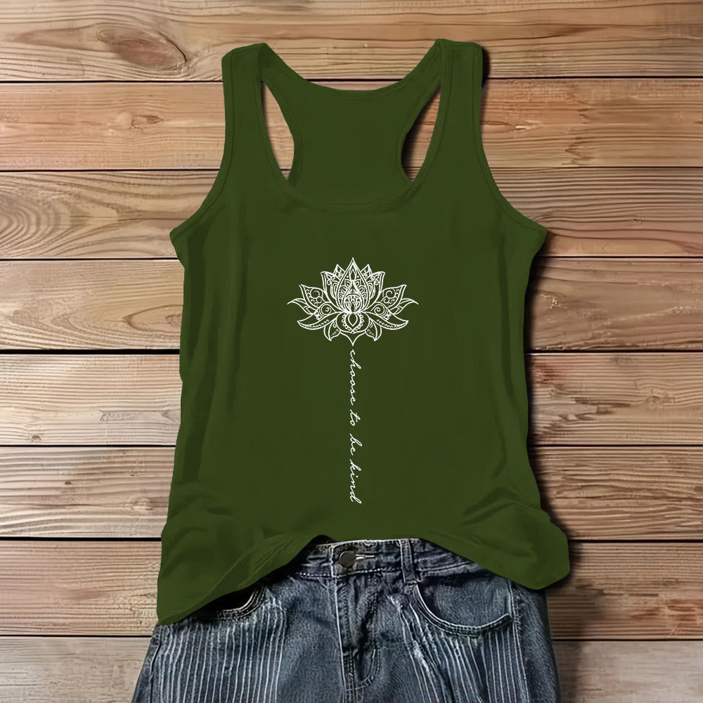 Olivenorma "Scegli di essere gentile" Lotus Peaceful Spiritual Tee Maglietta senza maniche - Verde - 3XL - image 0