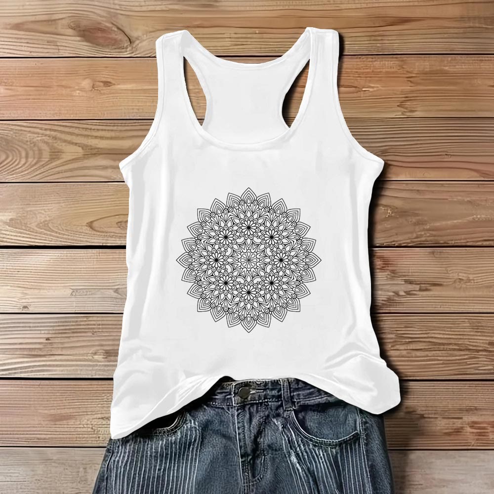 Olivenorma Mandala - Magliette con stampa floreale da donna, canotta grafica  - Bianco - 3XL - image 0